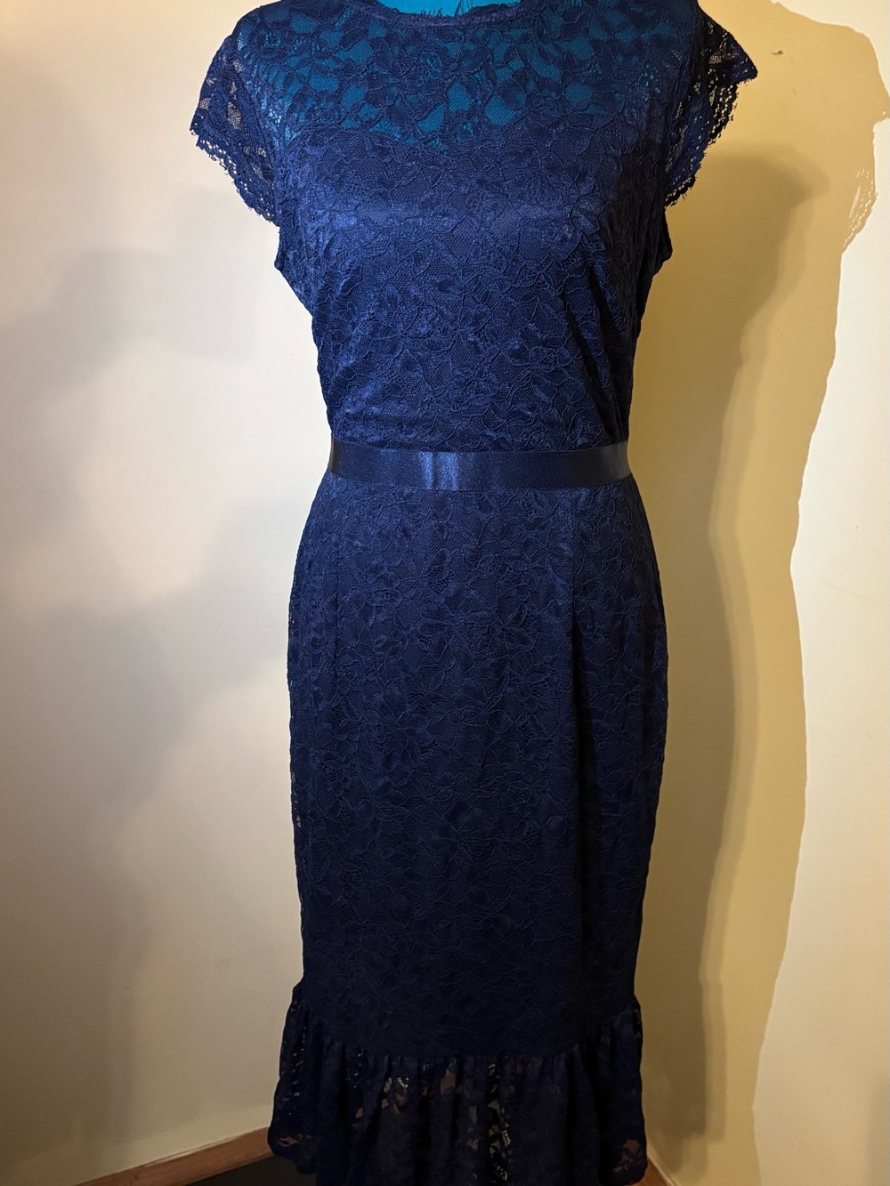 Miusol Navy Lace Midi Dress with Satin Waistband